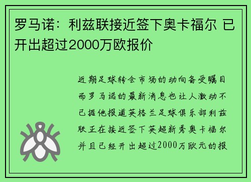 罗马诺：利兹联接近签下奥卡福尔 已开出超过2000万欧报价